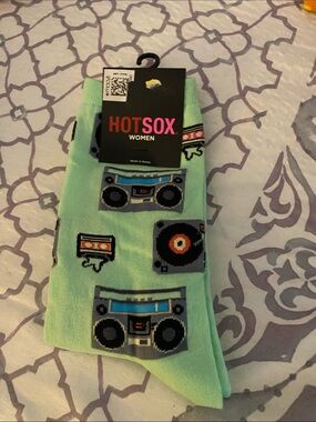 Hot Sox Mint Green Retro Boombox & Vinyl Crew Socks